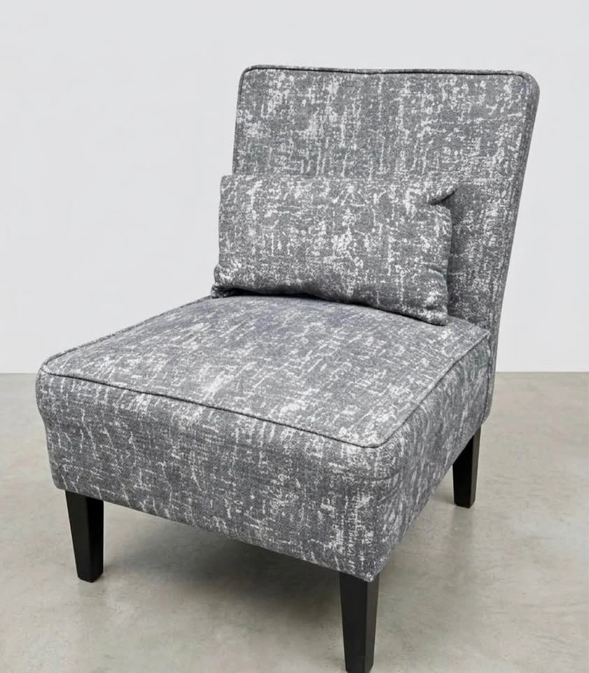 Grey Patterned Slipper Chair w/ Pillow
