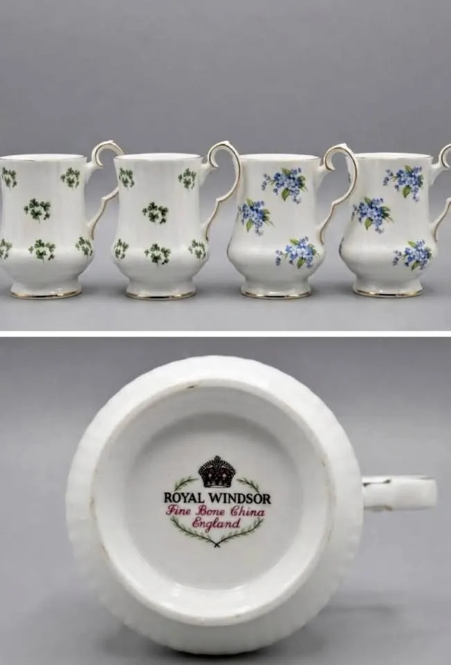 Royal Windsor Fine Bone China Mugs set of 4 shamrock and forget-