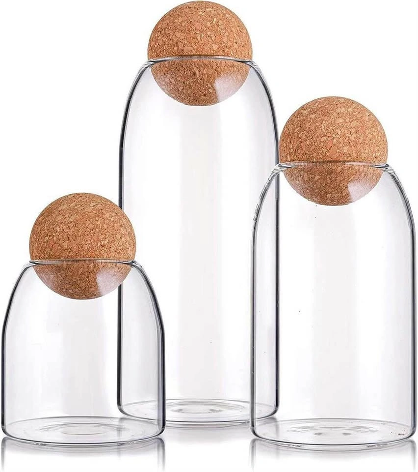 Set of 3 Glass Storage Jars with Cork Lids