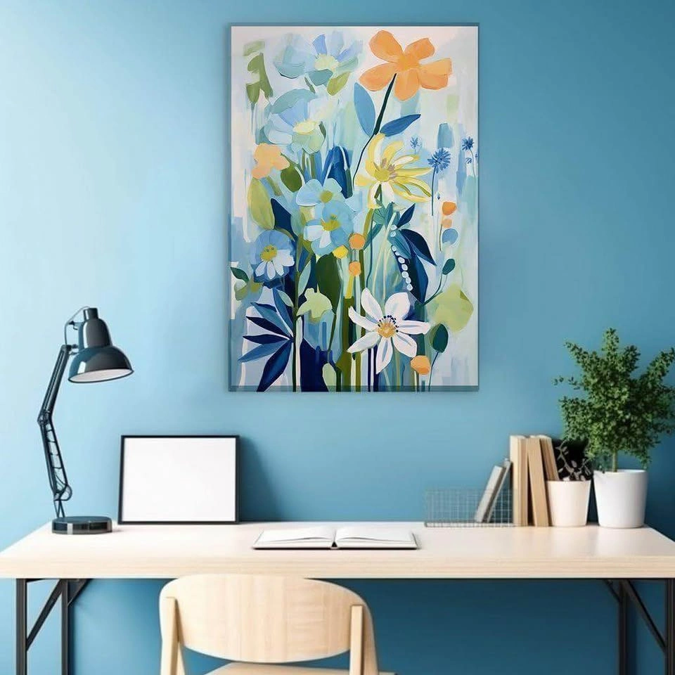 Vivid Celebration of Nature's Splendor Blue/Orange Flowers Large - photo 4