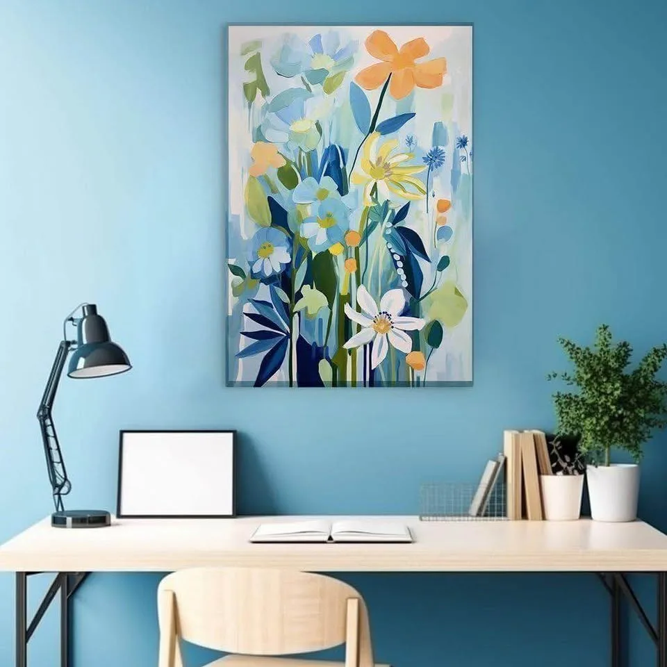 Vivid Celebration of Nature's Splendor Blue/Orange Flowers Large - photo 4