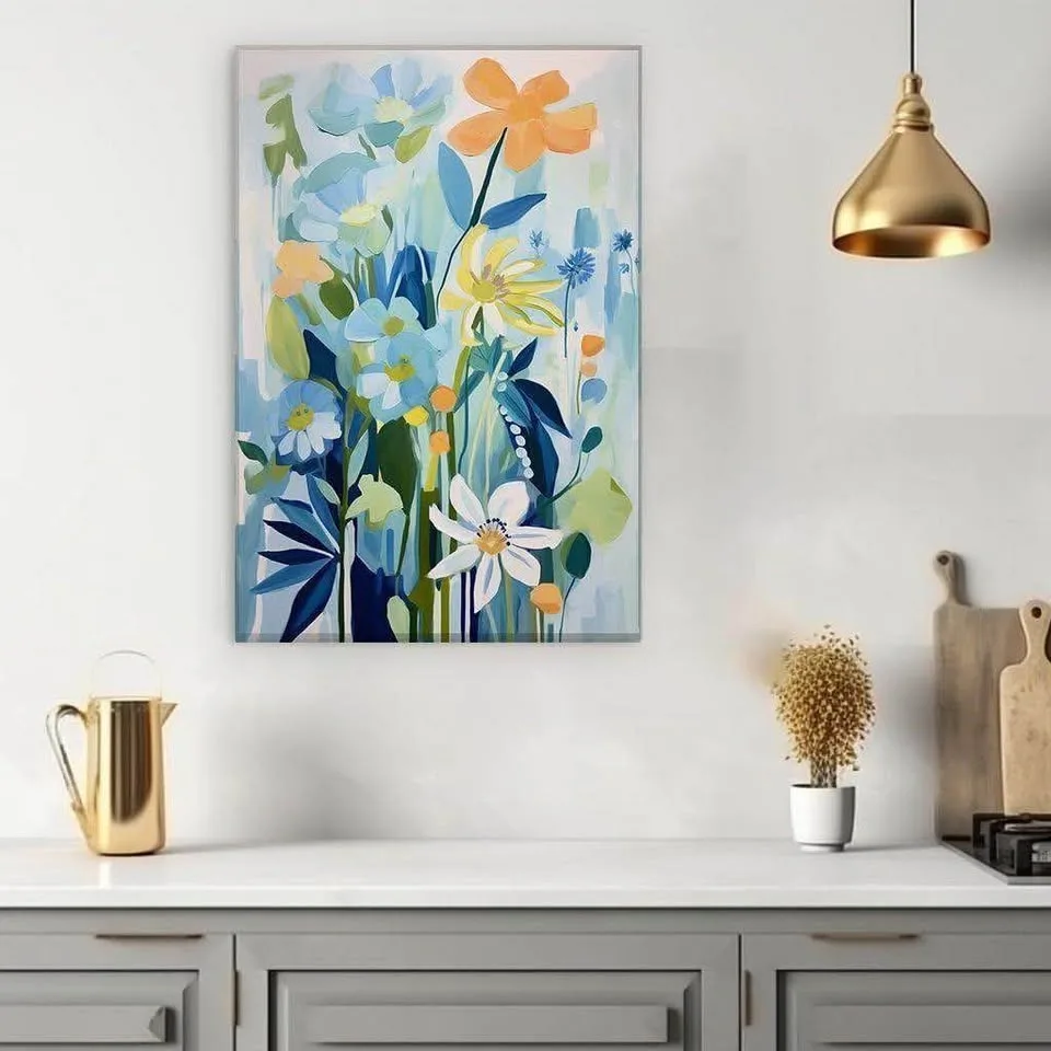 Vivid Celebration of Nature's Splendor Blue/Orange Flowers Large - photo 5