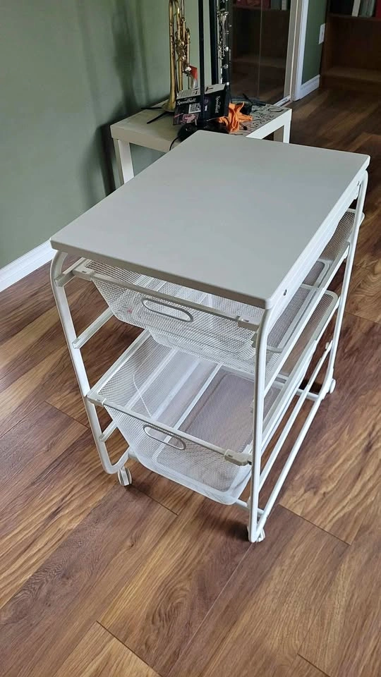 White Mesh Rolling Storage Cart with Drawers