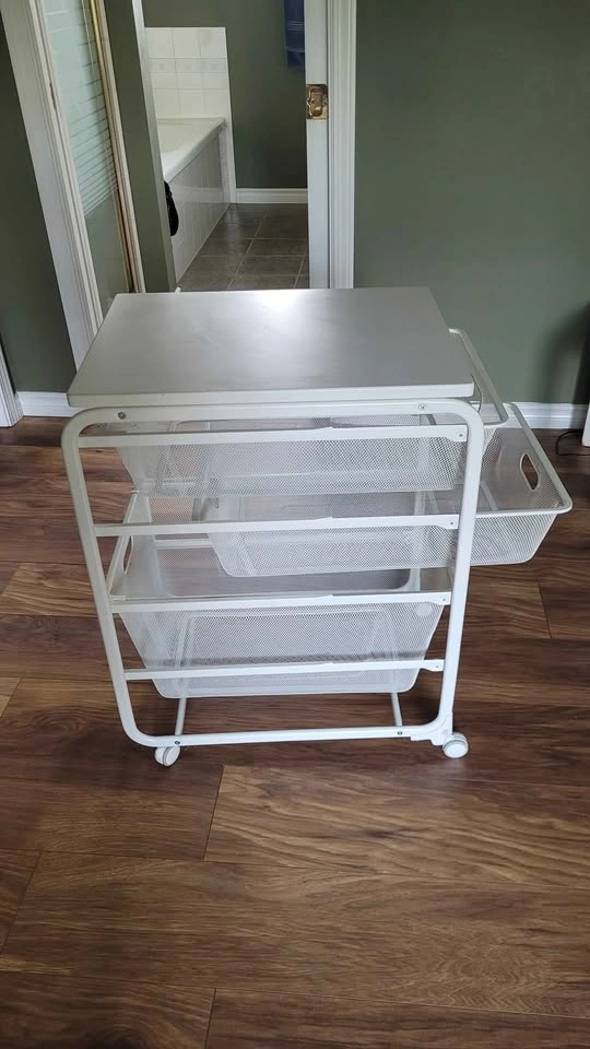 White Mesh Rolling Storage Cart with Drawers - photo 2