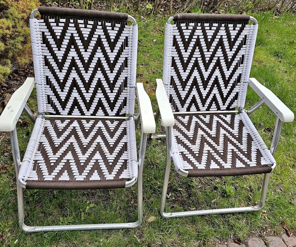 Vintage Macrame Woven Lawn Chair Set