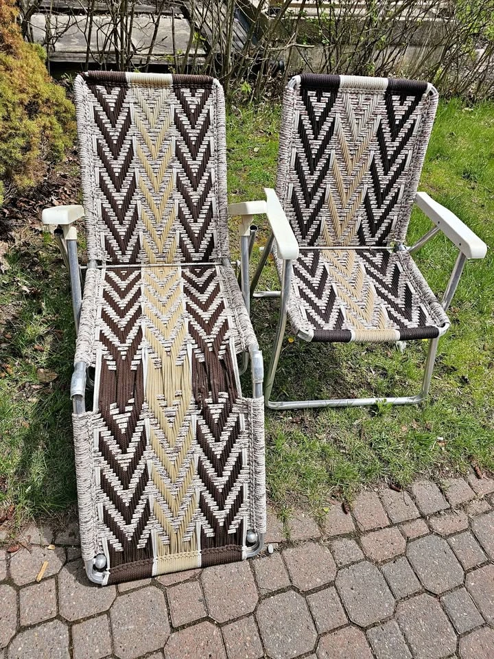 Vintage Retro Macrame Folding Chairs Set