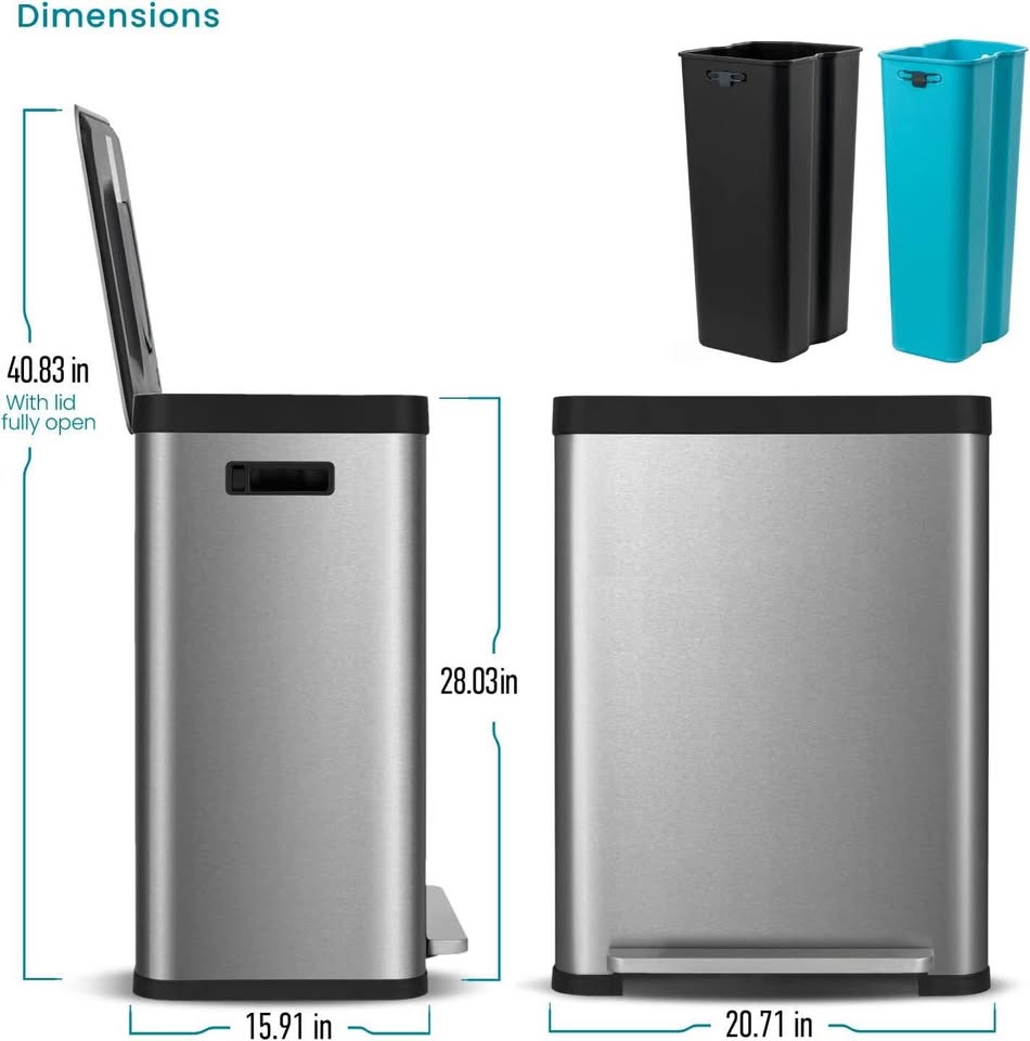 Trash & recycling can • 19gal, 70L • Stainless steel - photo 2