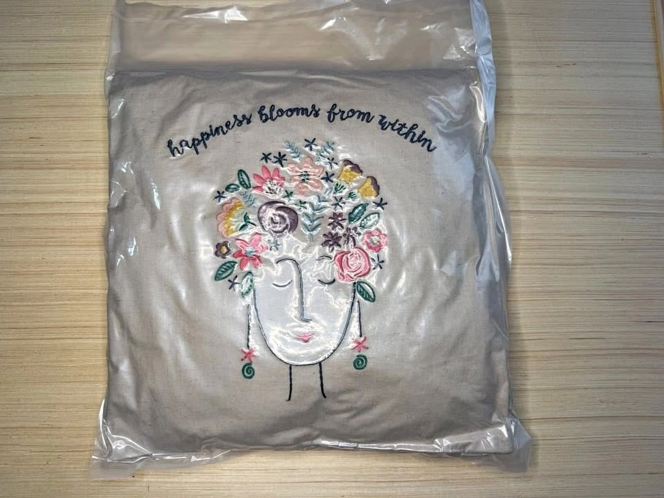 14" Beige Throw Pillow "Happiness Blooms From Within"