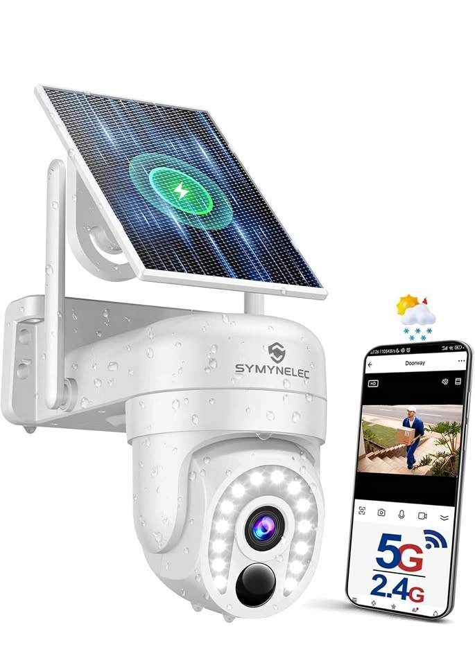 SYMYNELEC Solar Security Camera 360° Wireless Outdoor 2K