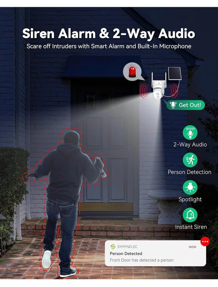 SYMYNELEC Solar Security Camera 360° Wireless Outdoor 2K - photo 3