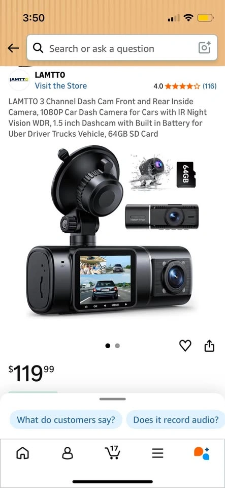 BRAND NEW Lamtto C300 3-Channel Dash Cam - Front/Rear/Cabin - photo 3