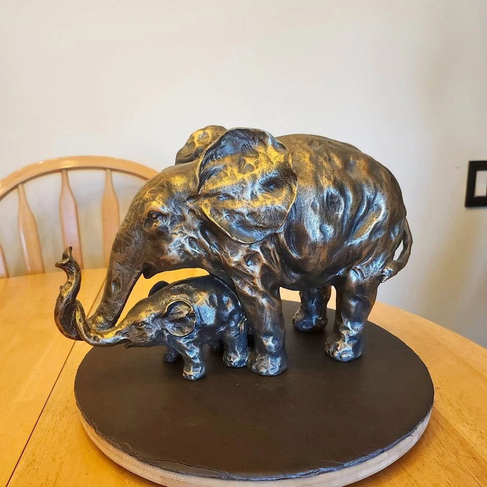 Big Momma, An Elephant and Baby Calf Statuette, Decorative