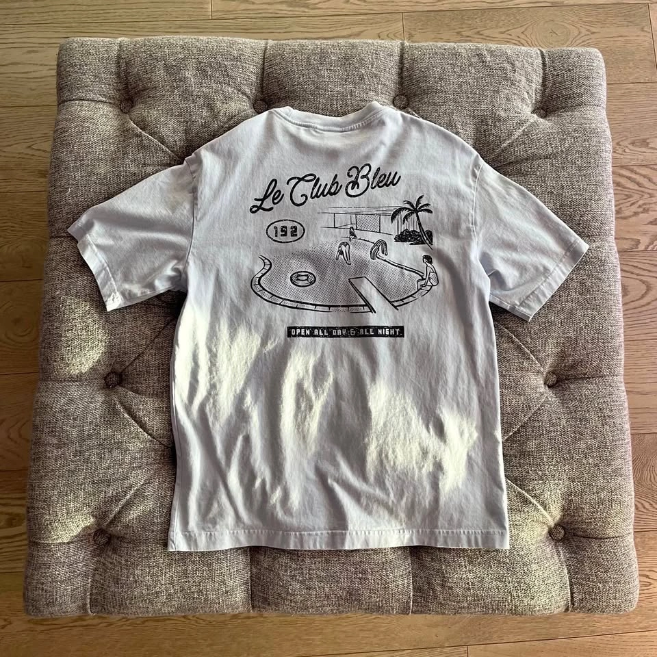 H&M "Le Club Bleu" Vintage Style Graphic Tee - Light Blue - S