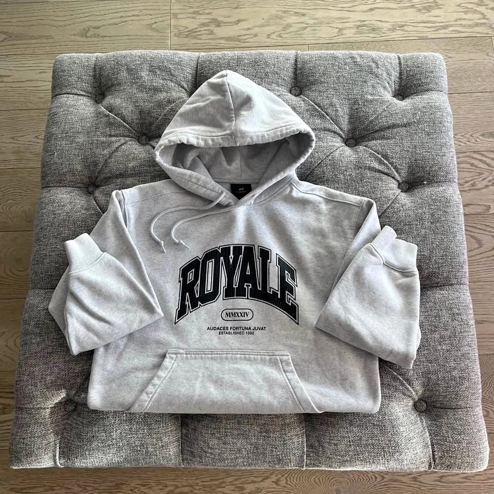 H&M "Royale" Graphic Varsity Hoodie - White - Size S
