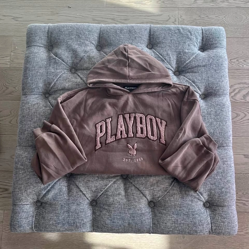 Playboy Embroidered Hoodie - Brown & Pink - Size S
