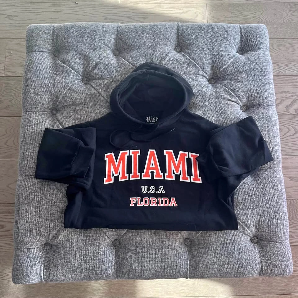Miami Florida Varsity Style Hoodie - Black & Red - Size M