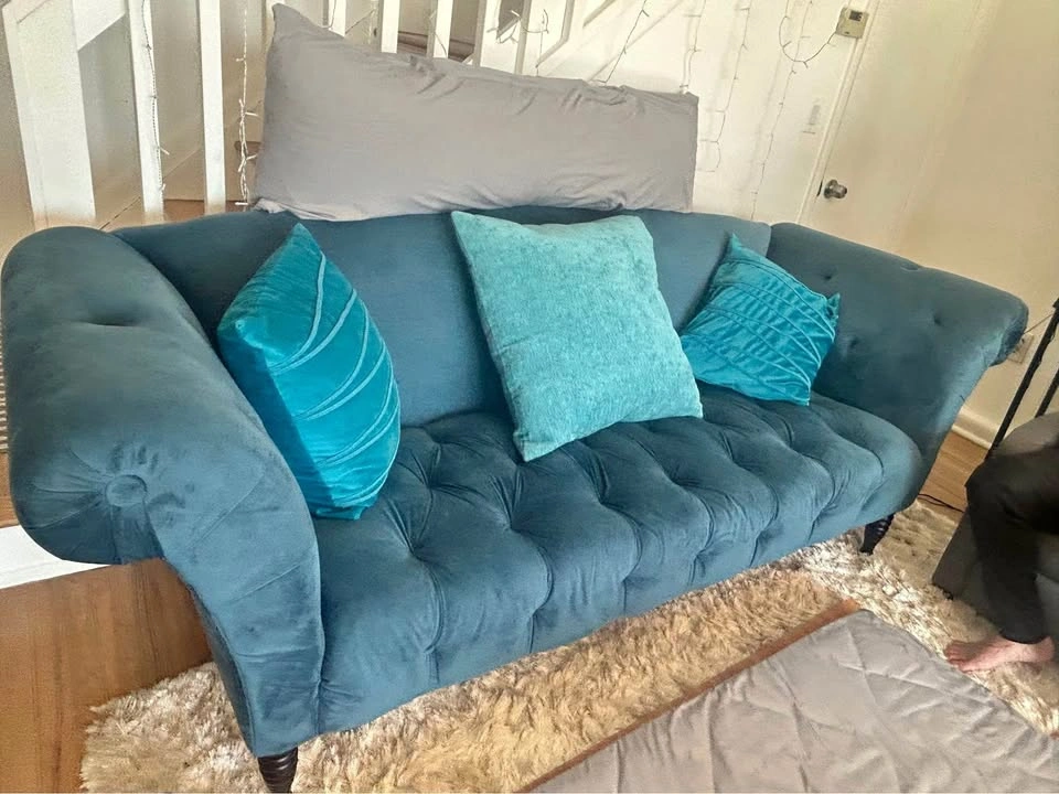 Teal Velvet Tufted Chesterfield Sofa