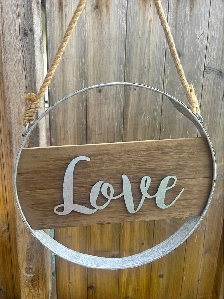 Rustic Wood and Metal Love Wall Hanging