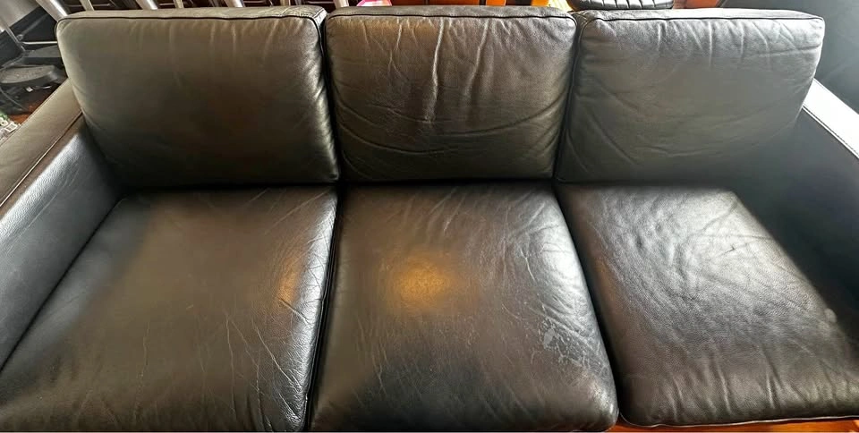 Mid- Century Modern Genuine Black Leather Couch - photo 2
