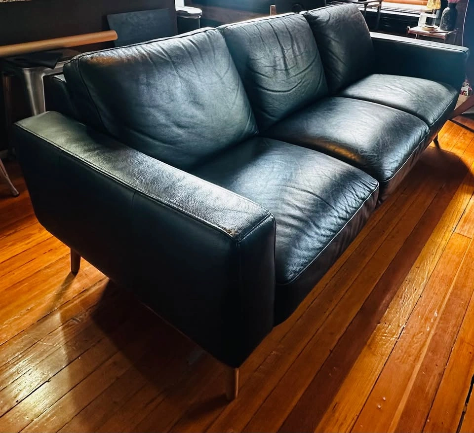 Mid- Century Modern Genuine Black Leather Couch - photo 3
