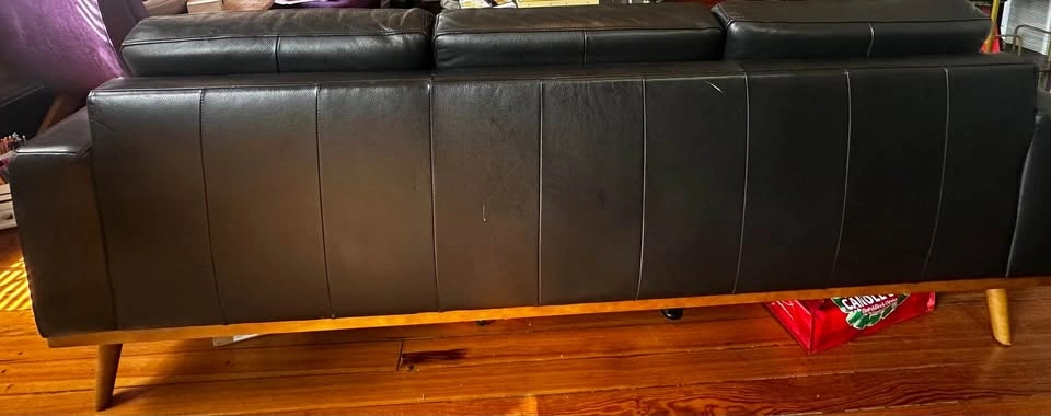 Mid- Century Modern Genuine Black Leather Couch - photo 4