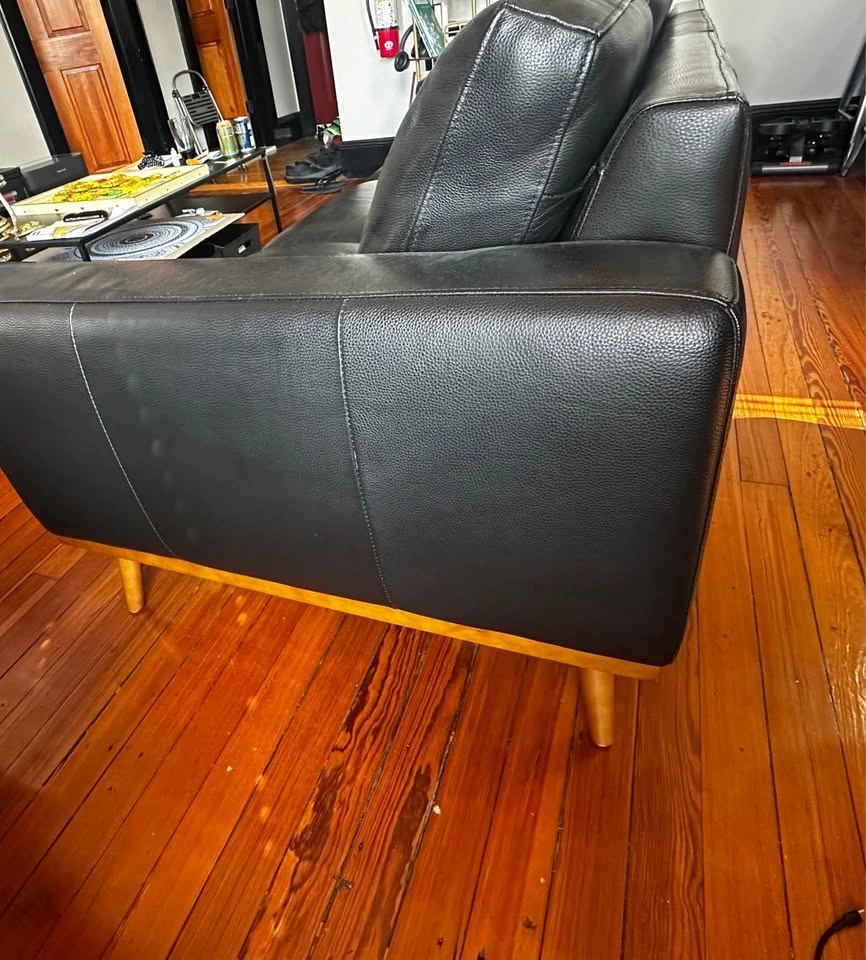 Mid- Century Modern Genuine Black Leather Couch - photo 5
