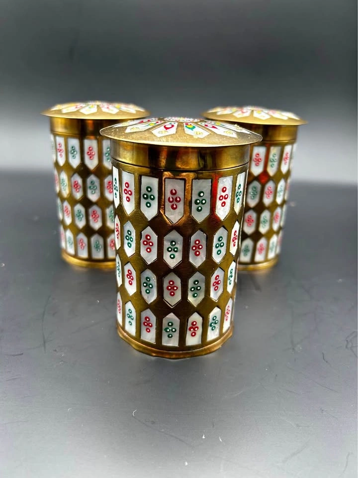 MCM Brass & Mother of Pearl Small Canisters