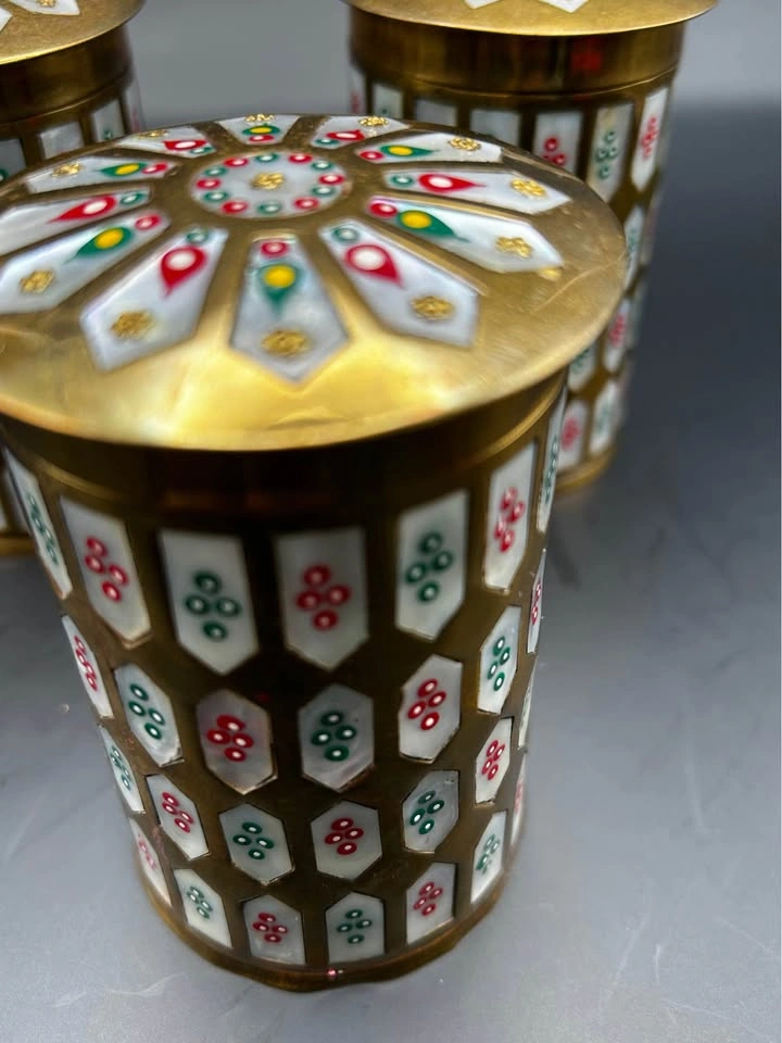 MCM Brass & Mother of Pearl Small Canisters - photo 3