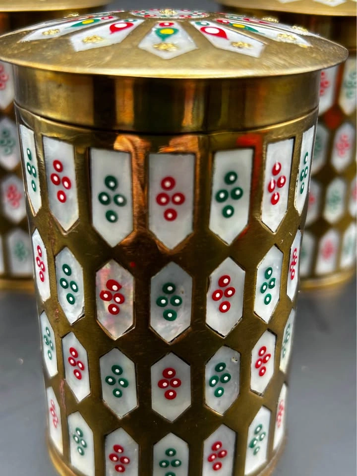 MCM Brass & Mother of Pearl Small Canisters - photo 4
