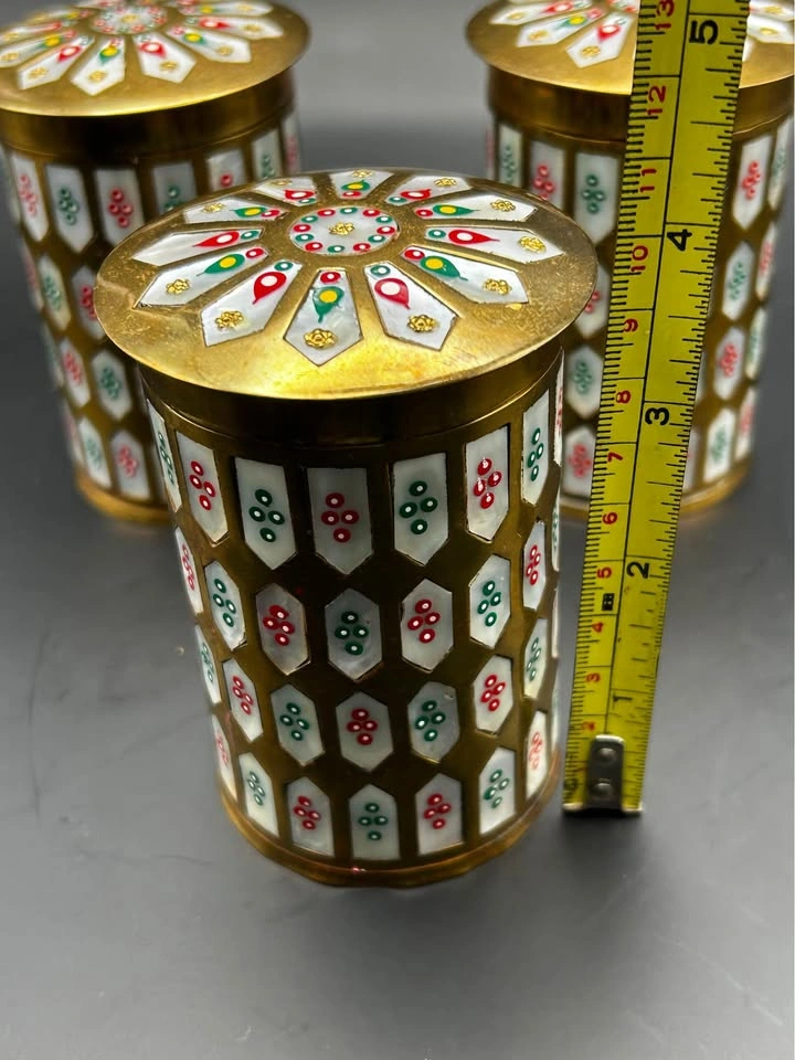 MCM Brass & Mother of Pearl Small Canisters - photo 5