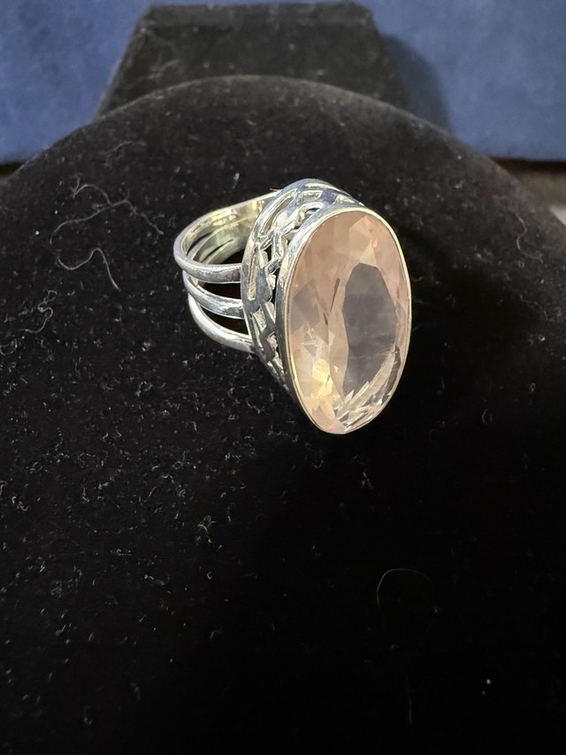 925 Silver Rose Quartz Ring size 6 1/2 - photo 2