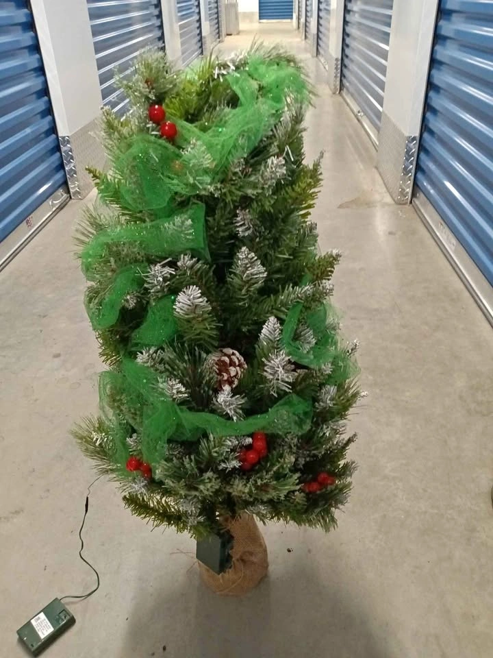 3' Mini Flocked Christmas Tree w/ Lights Berries Pinecones