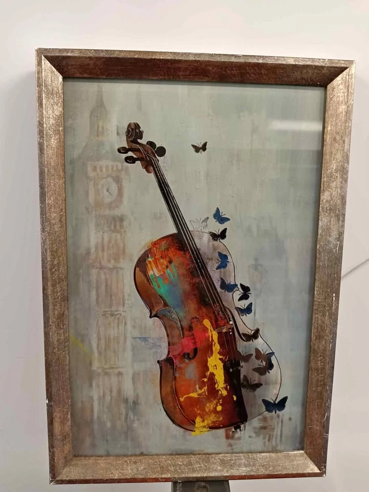 9"x13" Framed Art Violin Butterflies Big Ben