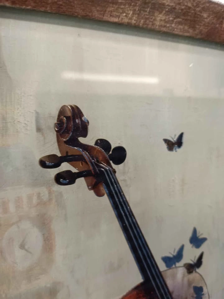 9"x13" Framed Art Violin Butterflies Big Ben - photo 2