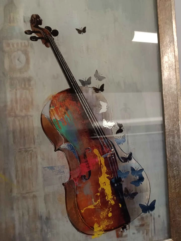 9"x13" Framed Art Violin Butterflies Big Ben - photo 3