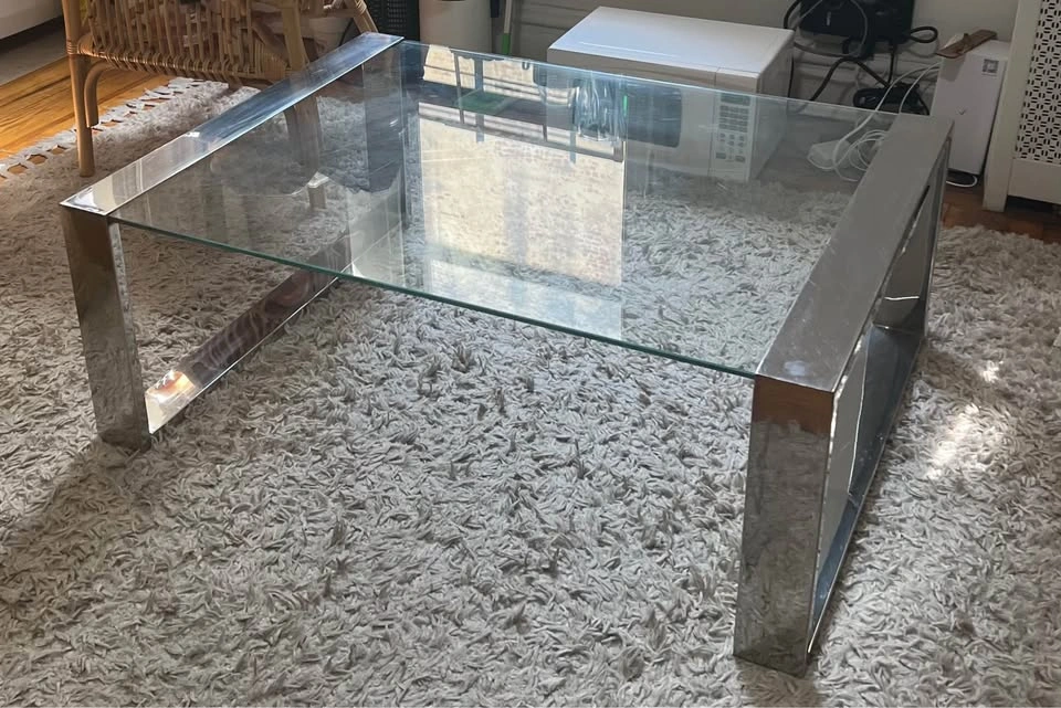 Steel and glass coffee table - photo 2