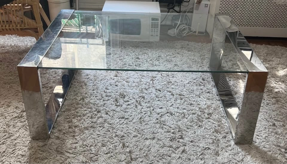 Steel and glass coffee table - photo 3