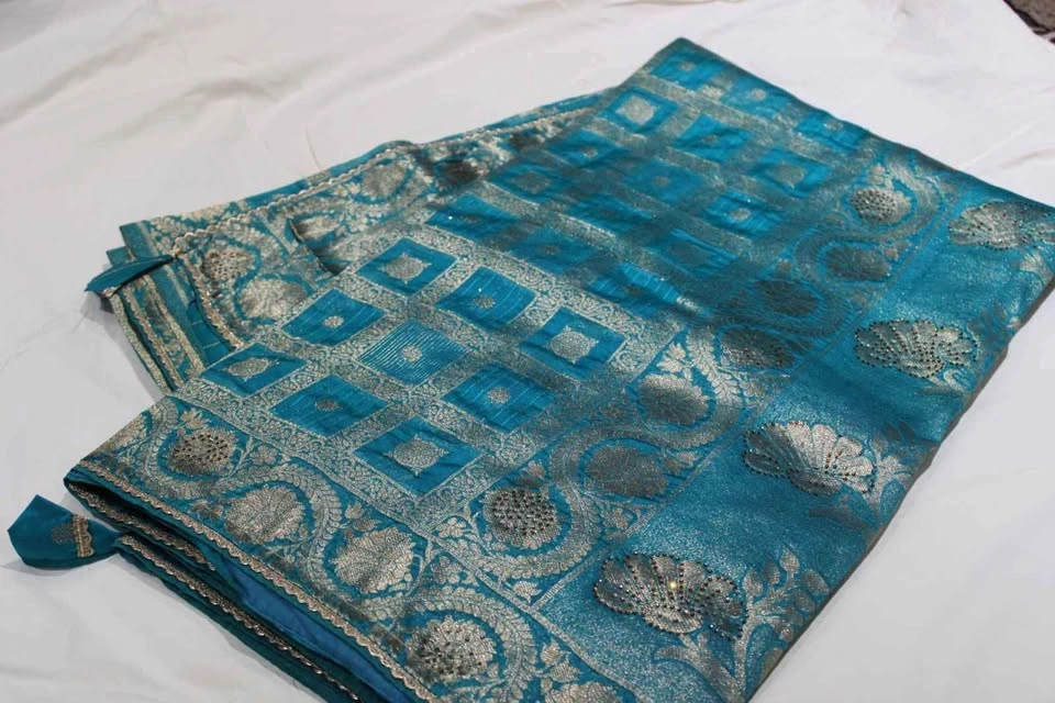 Banarasi Silk Sari with Heavy Work & Crystals - Summer Sale!