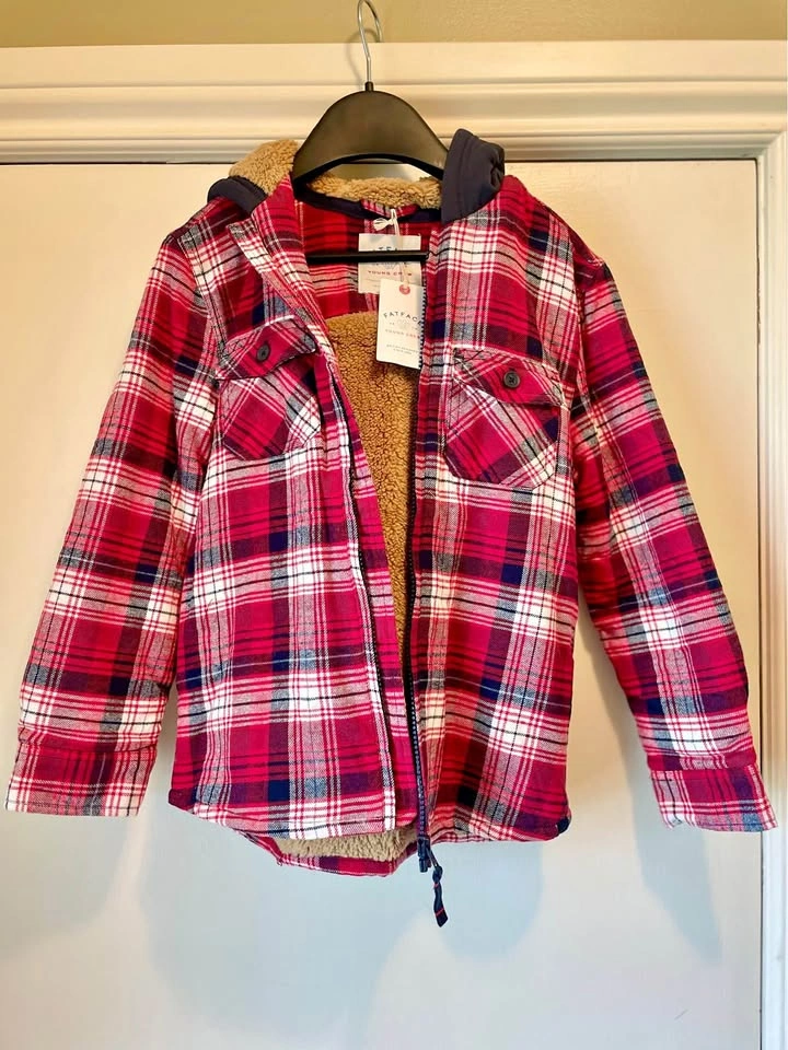 FatFace Red Plaid Sherpa-Lined Jacket Size 8/9 Kids