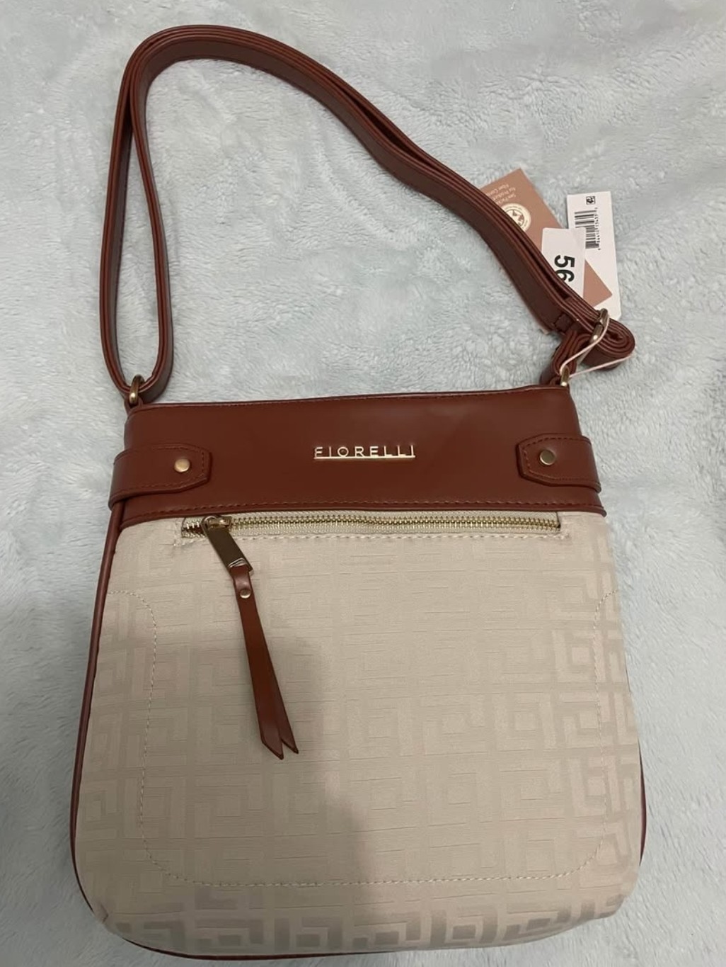 Fiorelli Beige Brown Shoulder Bag Geo Zipper Stitching Gold Hard