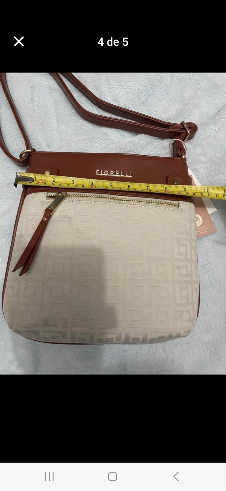 Fiorelli Beige Brown Shoulder Bag Geo Zipper Stitching Gold Hard - photo 4