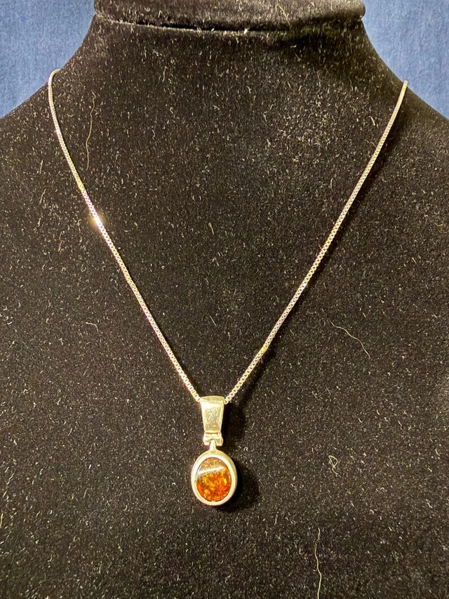 Baltic Amber & Sterling Silver Pendant on Silver-Tone Chain - photo 2