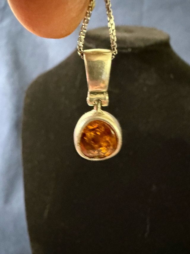 Baltic Amber & Sterling Silver Pendant on Silver-Tone Chain - photo 3