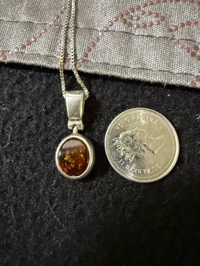 Baltic Amber & Sterling Silver Pendant on Silver-Tone Chain - photo 4