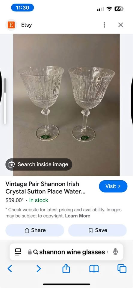Vintage Pair Shannon Irish Crystal Sutton Place Water...
