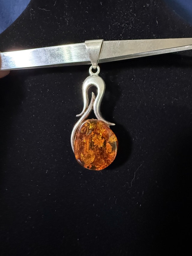 Large Baltic Amber & Sterling Silver Pendant