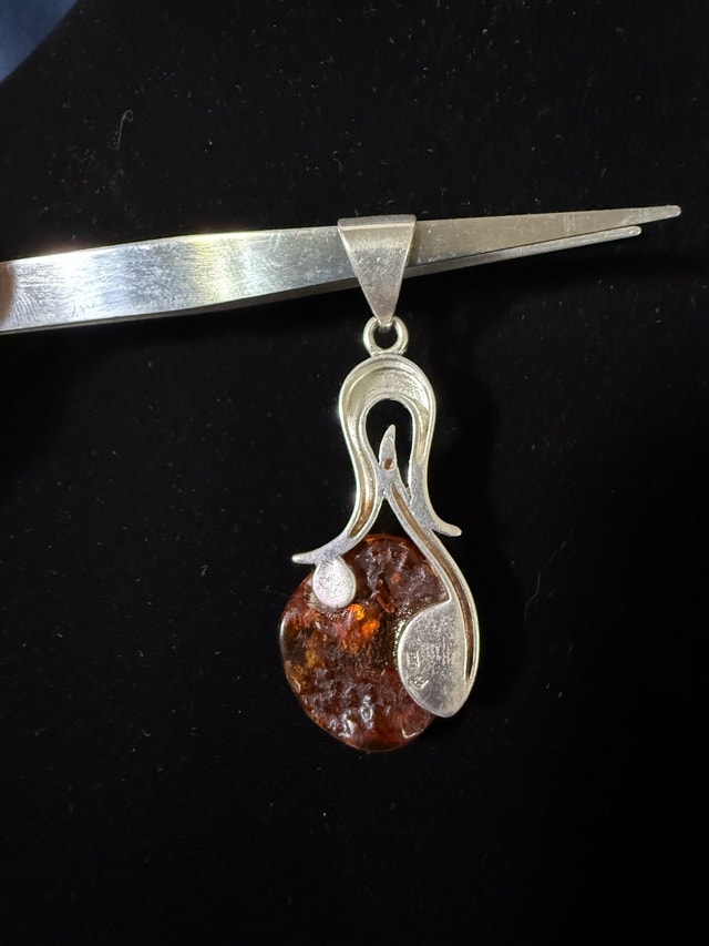 Large Baltic Amber & Sterling Silver Pendant - photo 2
