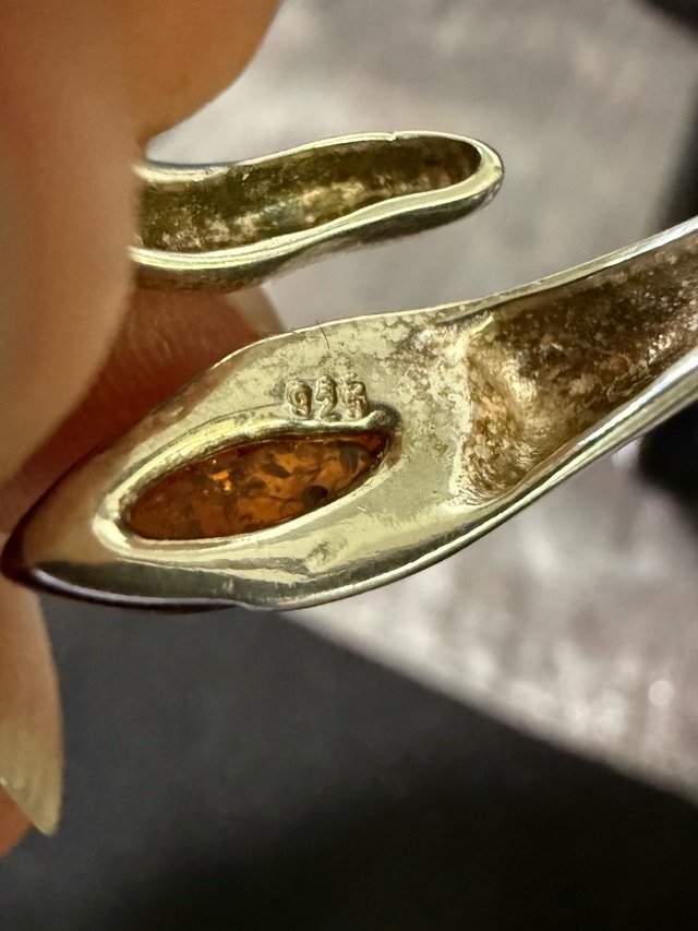 925 Silver Amber Ring Size 9 - photo 2