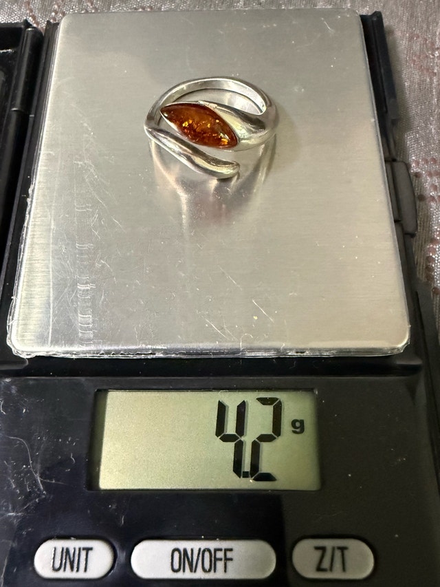 925 Silver Amber Ring Size 9 - photo 3