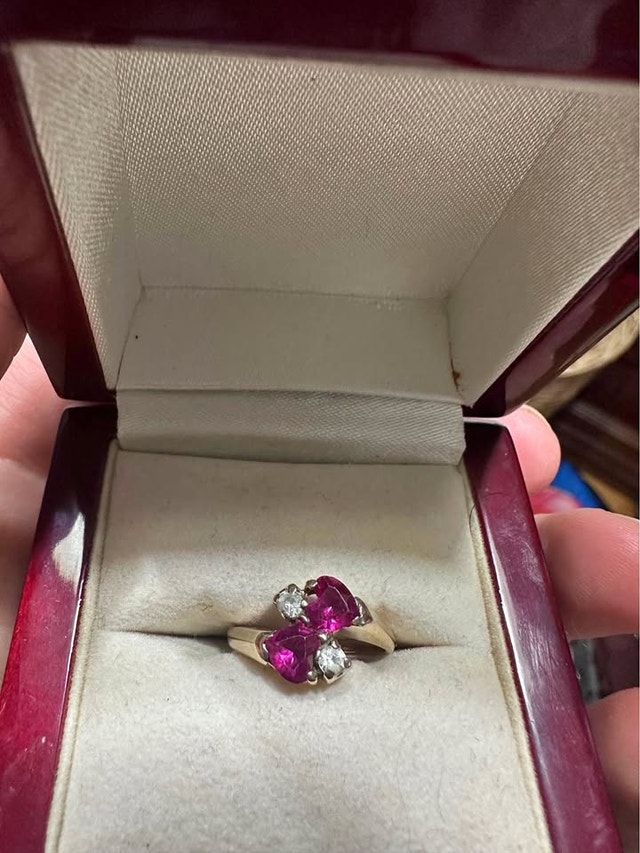 Vintage 10K Gold Ruby & Diamond Heart Ring – Size 5.25